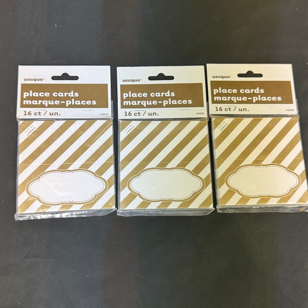 Unique Brand 48 Gold and White Place Cards 3 packs in the bundle golden birthday